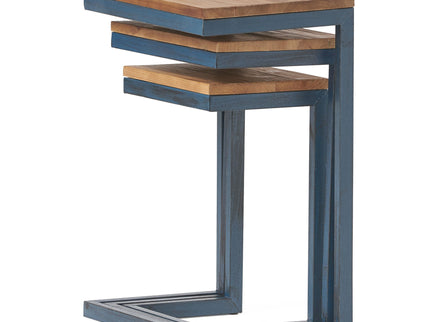 Kacha - Modern Industrial Firwood Nesting Tables (Set of 3) With Iron Frame - Antique Brown / Black