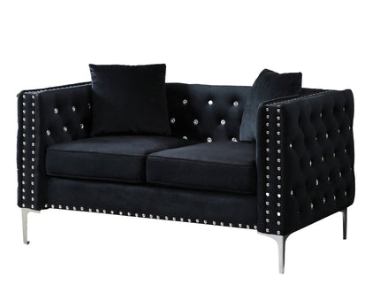 Wide Sofa With Jeweled Buttons Square Arm, 2 Pillows