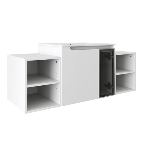 Wall Mounted Bathroom Vanity With Sink, Cabinet & Half Door