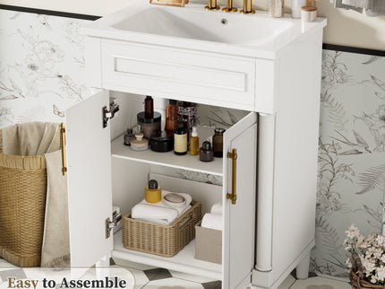 Bathroom Vanity With Integrated Sink, 2 Door Cabinet, Single Sink For Small To Medium Bathrooms