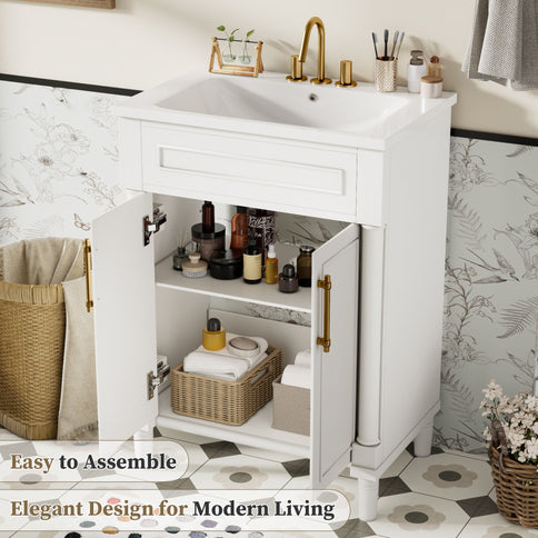 Bathroom Vanity With Integrated Sink, 2 Door Cabinet, Single Sink For Small To Medium Bathrooms