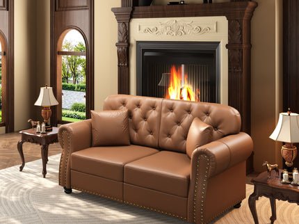 Upholstered Sofa With Nailhead Trim, Rolled Armrests With Ottoman