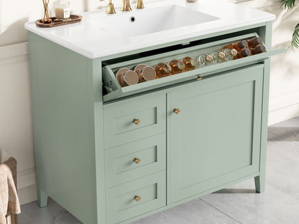 Bathroom Vanity With Sink, 3 Drawers & Cabinet With Adjustable Shelves