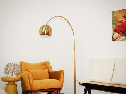 Oasis - Long Arm Gold Adjustable Floor Lamp With Round Marble Base - Gold / White Marble