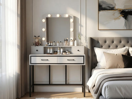 Vanity Desk With 3 Color Lighted Mirror And 4 Drawers