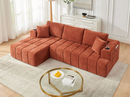 L - Shaped Sectional Sofa With Cup Holders & Side Pockets