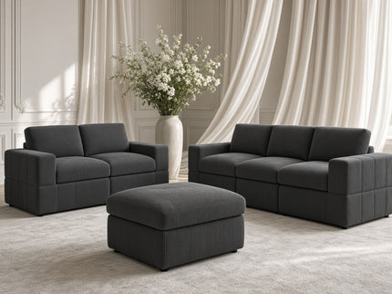 Oversized Modular Sectional Sofa Set With Loveseat & Ottoman, 6 Piece Living Room Furniture - Dark Gray