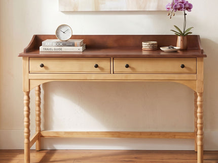 Writing Desk With 2 Storage Drawers, Workstation For Living Room - Brown / Natural