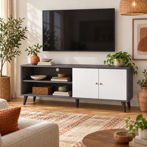 Amidon - TV Stand, With 2 Storage Shelves And 1 Cabinet