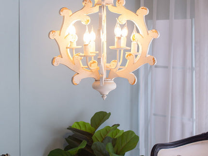 6 Light Chandelier, Hanging Light Fixture With Adjustable Chain For Kitchen, Bulb Not Included - White