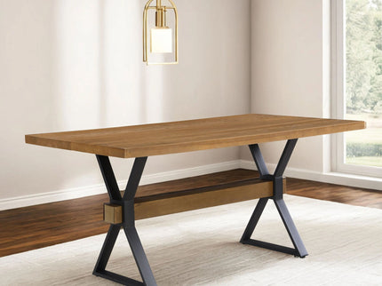 Farmhouse Style X Shaped Legs Dining Table With Moulded Details - Brown