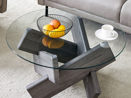 Modern Round Glass Coffee Table With Tempered Glass