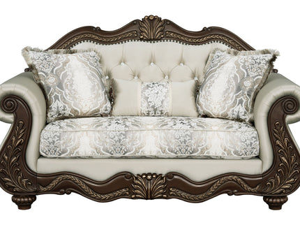 Pierce - Loveseat With 3 Pillows - Beige / Cherry