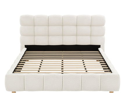 Pula - Queen Platform Bed With Upholstered Headboard, Slat Support, No Box Spring Needed - Ivory