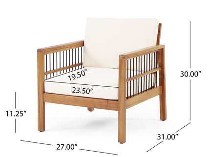 Club Chair With Slat Panel Design - Teak / Beige