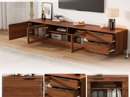 TV Stand With 2 Drawers, Doors & Cable Management, Soft Closing Hinges - Walnut
