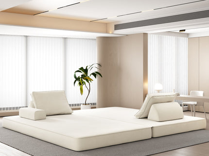Multifunctional Convertible Sofa Bed With 2 Tumbler Backrests And 2 Pillows, Deep Seat Couch