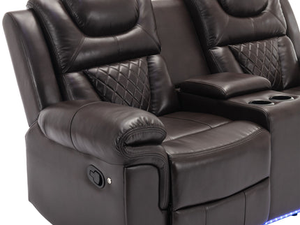 Home Theater Seating Manual Recliner Loveseat With Hide-Away Storage, Cup Holders And Led Light Strip For Living Room