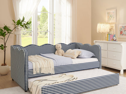 Gingham Daybed With USB Charging Port, Wave-Shaped Design