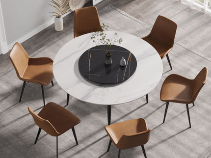 Modern Artificial Stone Round Dining Table, Can Accommodate 6 People Artificial Stone Turntable