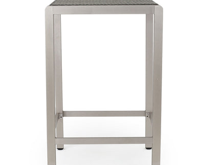 Outdoor 43" Aluminum Bar Table With Rattan Table Top - Gray / Silver
