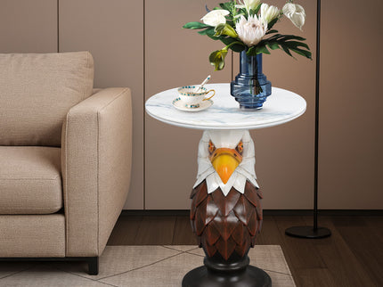 Eagle Head Accent Table, Animal Statue End Tables For Living Room - Brown / Antique White