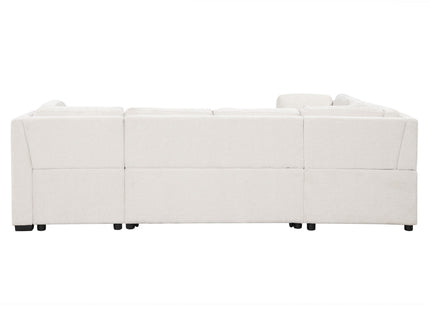 U-Shaped Sectional Sofa Pull Out Sofa Bed With Two USB Ports, Two Power Sockets, Three Back Pillows And A Storage Chaise For Living Room