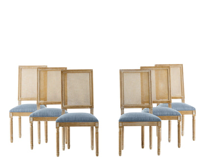 French Country Dining Chair With Rectangular Cane Backrest And Smooth Upholstered Seating