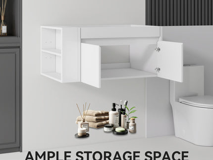 36" Floating Bathroom Vanity Cabinet, With Soft Close Double Doors, Wall Mounted, Cabinet Only - White
