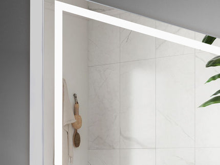 LED Bathroom Vanity Wall Mirror With Straight Edge Design, Frosted Glass Finish, Anti Fog, Dimmable 3 Color Lighting - Silver