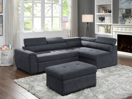 Haris - Sleeper Sofa Sectional With Adjustable Headrest And Storage Ottoman - Dark Gray
