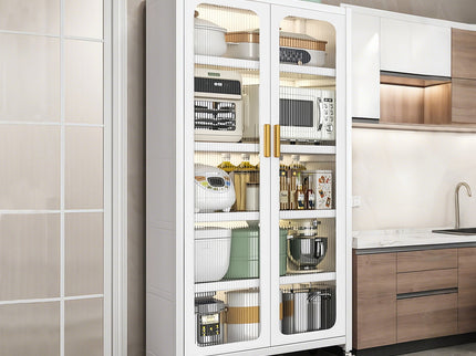 6 Tier Storage Cabinet With Transparent Door, Adjustable Shelves & Wheels