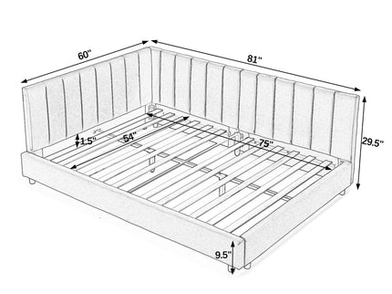Mid-Century Upholstered Tufted Bed Frame With Backrest And Armrests