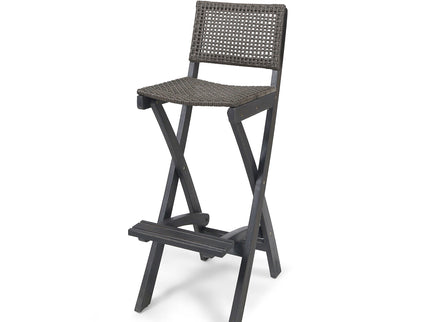 Outdoor Folding Acacia Wood Barstools With Rattan Backrest And Seat