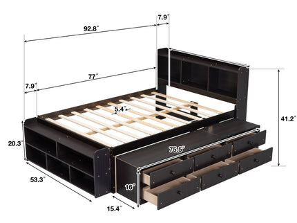 Bed With Bookcase Headboard, Under Bed Storage Drawers And Bed End Storage Case