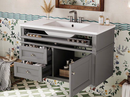 Modern Wall Mounted Floating Cabinet With Double Drawer And Sink