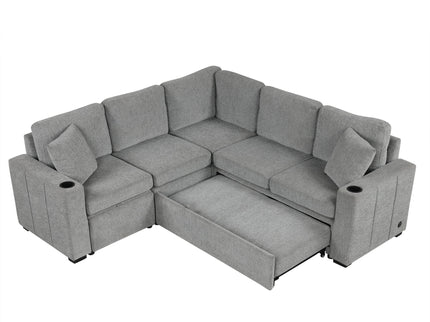 Sectional Sofa Convertible Pull-Out Sofa Bed With A Movable Storage Ottoman For Living Room