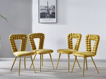 Modern Chair With Iron Tube Legs, Soft Cushions And Comfortable Backrest, Suitable For Dining Room, Living Room, Cafe, Hairball Back