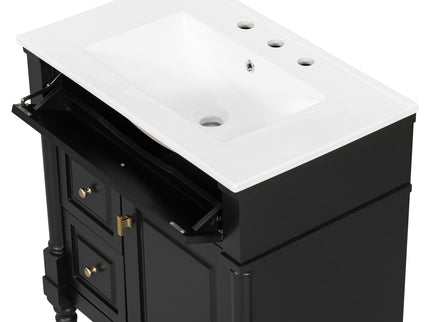 Modern Bathroom Vanity With Sink, Freestanding Cabinet With Flip Drawer & Adjustable Shelf