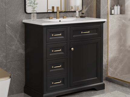 Modern Bathroom Vanity With Sink Top, 4 Drawers And 1 Soft-Close Door