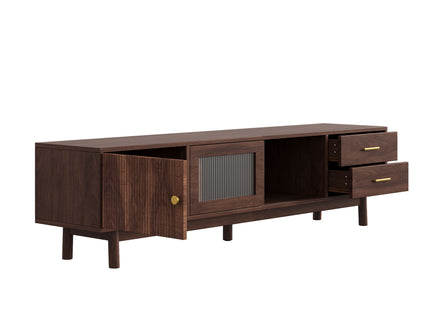 TV Stand With Sliding Doors And 2 Drawers For Living Room - Dark Brown