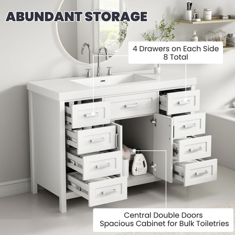Bathroom Vanity Cabinet Only With 2 Soft Close Doors And 8 Drawers
