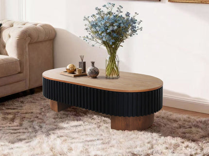 Elliptical Living Room Coffee Table With Hidden Storage And Removable Tabletop