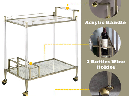 Cirro - Antique Mirror Wire Brass Serving Cart - Antique Brass / White