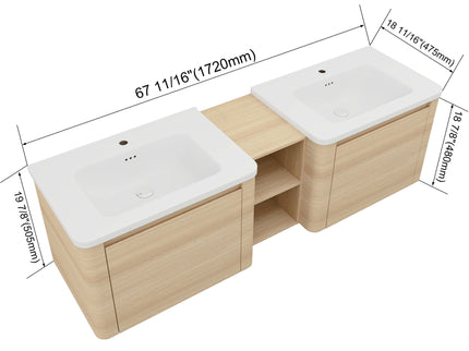 Wall Mounted Bathroom Vanity With Sink And Storage Shelves, Soft Close Doors
