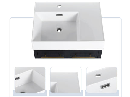 Modern Wall Mounted Bathroom Vanity With Thick Edge Resin Sink And Storage Rack