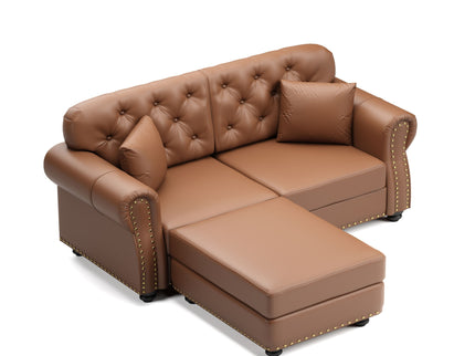 Upholstered Sofa With Nailhead Trim, Rolled Armrests With Ottoman