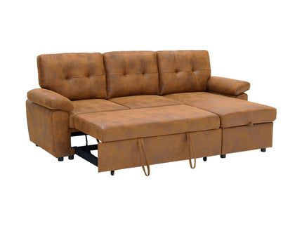 Convertible L - Sectional Sofa Bed With Storage Chaise And Padded Armrests