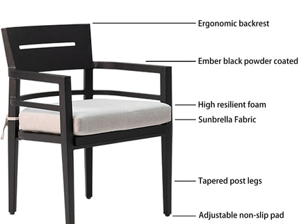 Outdoor Modern Dining Set, Chairs Sunbrella Cushioned And Dining Table With Umbrella Hole