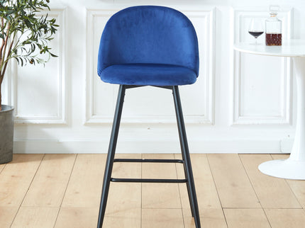 Bar Stool (Set of 2) Modern Counter Bar Height Chair With Back, Sturdy Metal Legs & Footrests, Island Stool For Kitchen Bar - Blue